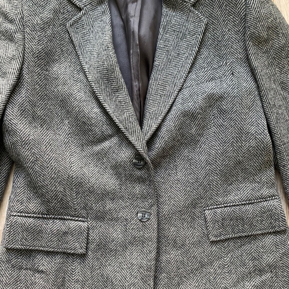 Vintage 80s Wool Tweed Herringbone Blazer - Size 4 - Picture 2 of 4